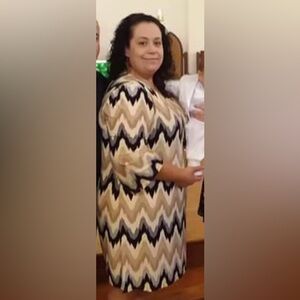 [Tacera] Neutral Browns Dress ZigZag Print 3/4 Bell Sleeves Career Artsy 3X